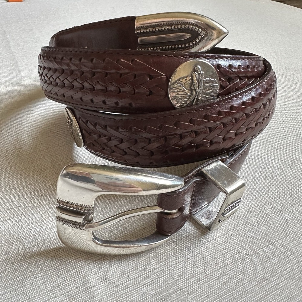 Onyx By Brighton  Black‎ Leather Belt Silver Medallions Golfer Men Size 44 VTG